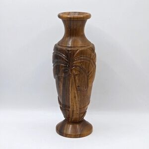 As Is Vintage Mid-Century Hawaiian Monkey Pod Hand Carved 8" Wooden Flower Vase